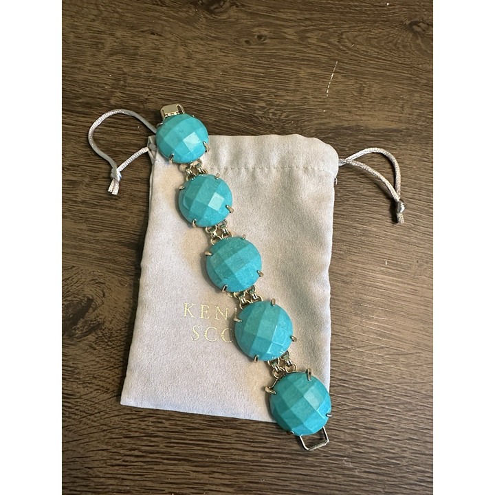 Kendra Scott Cassie Bracelet Faceted Gumdrop Round Statement Bracelet Teal Gold