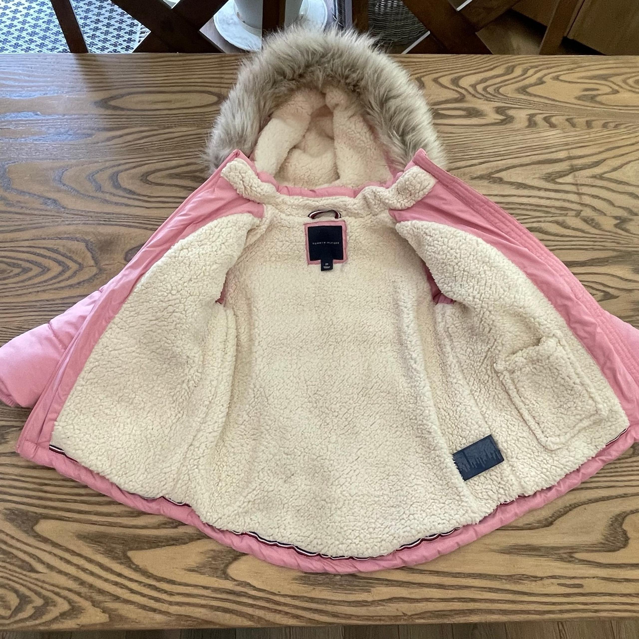 Toddler Girl Tommy Hilfiger Puffer Jacket With Faux Fur Hood Pink