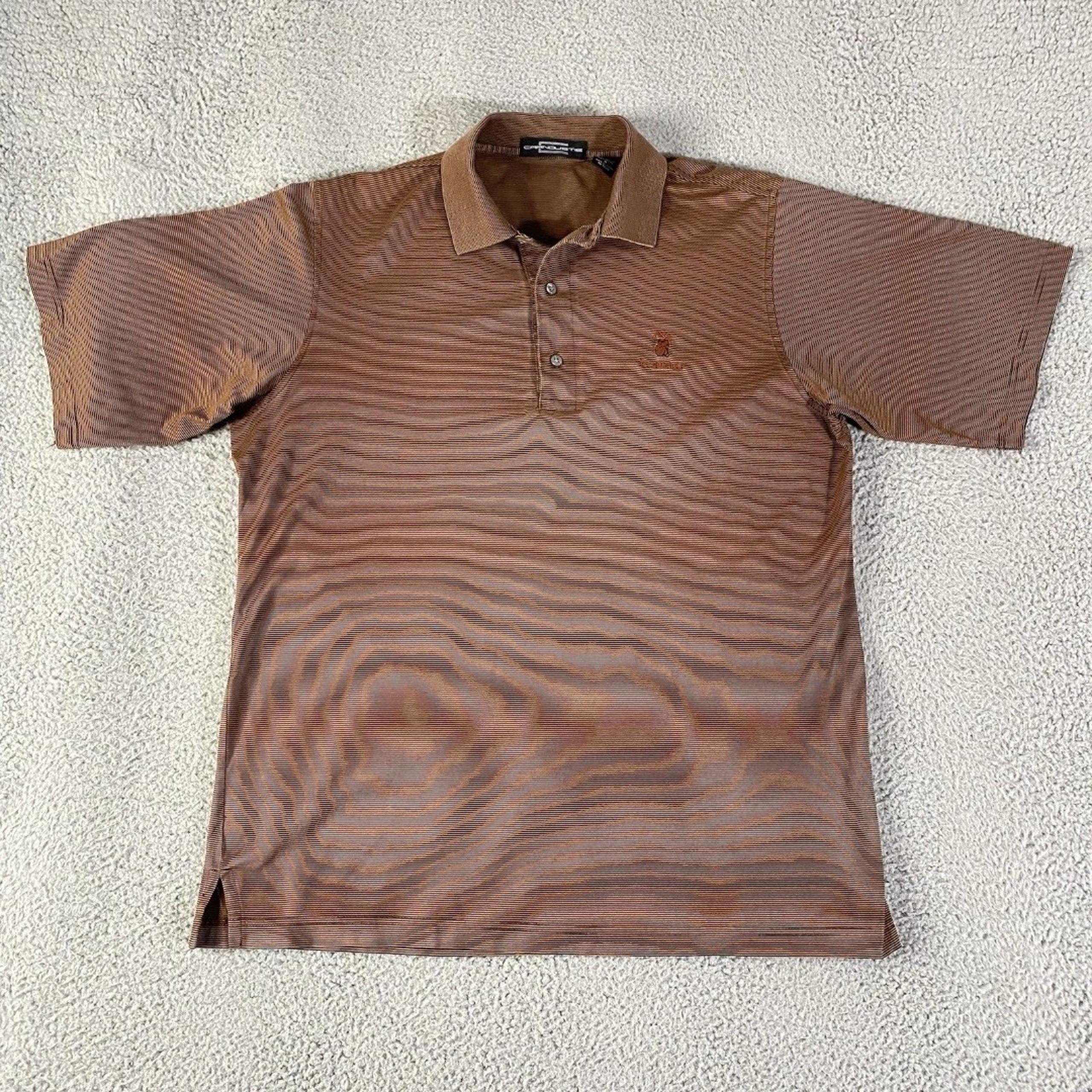 Vintage Pasatiempo Golf Polo Shirt Carnoustie Mens Medium Brown Striped Cotton