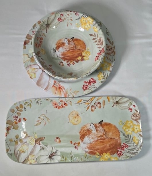 Fall Autumn Melamine Harvest Serving Platter Bowl Plate Set Thanksgiving 3 Piece
