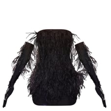 Pretty Little Thing Black Feather Dress With Gloves