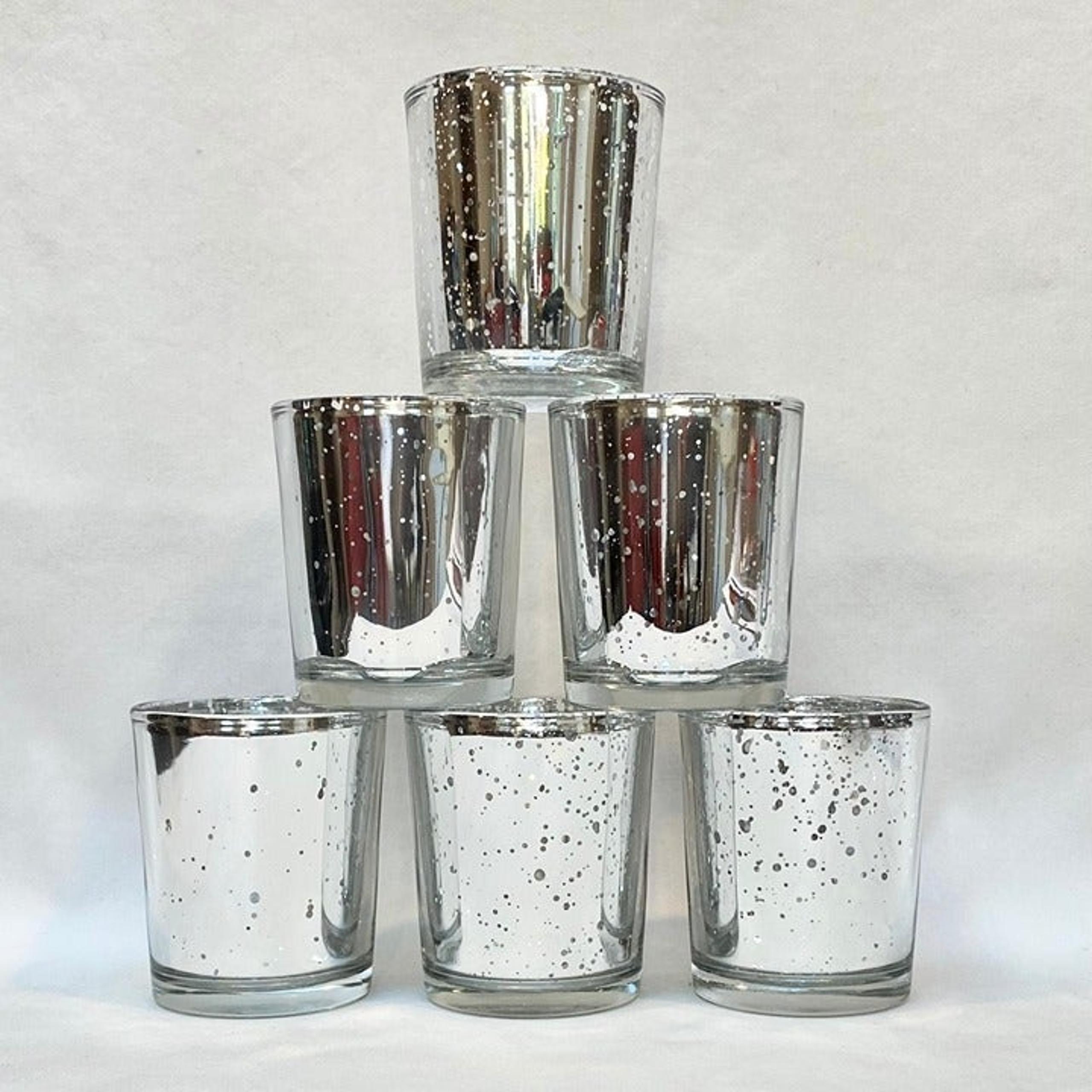 Set of 6 Silver Mercury Glass Votive Candle Holders