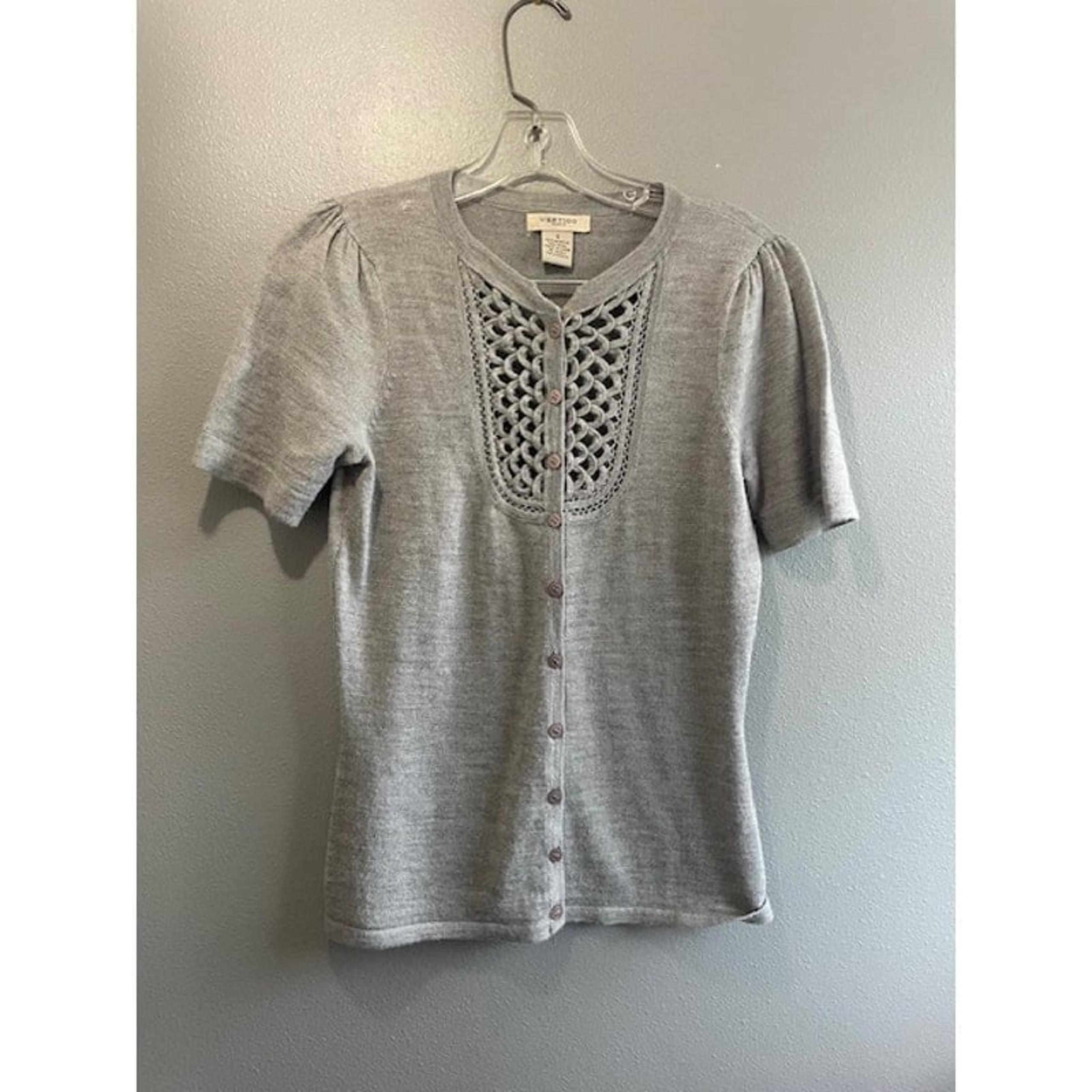 Vertigo Paris Size Small Short Sleeve Sweater Top Wool Blend Gray