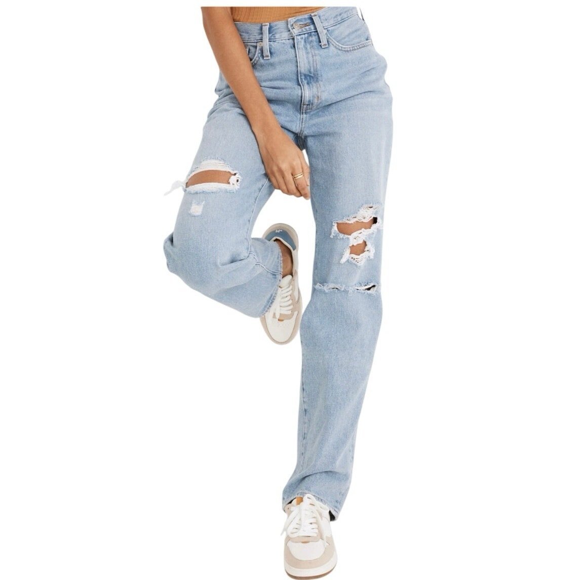 Madewell Women 26 Baggy Straight High Waist Jeans Distressed Light 100% Cotton