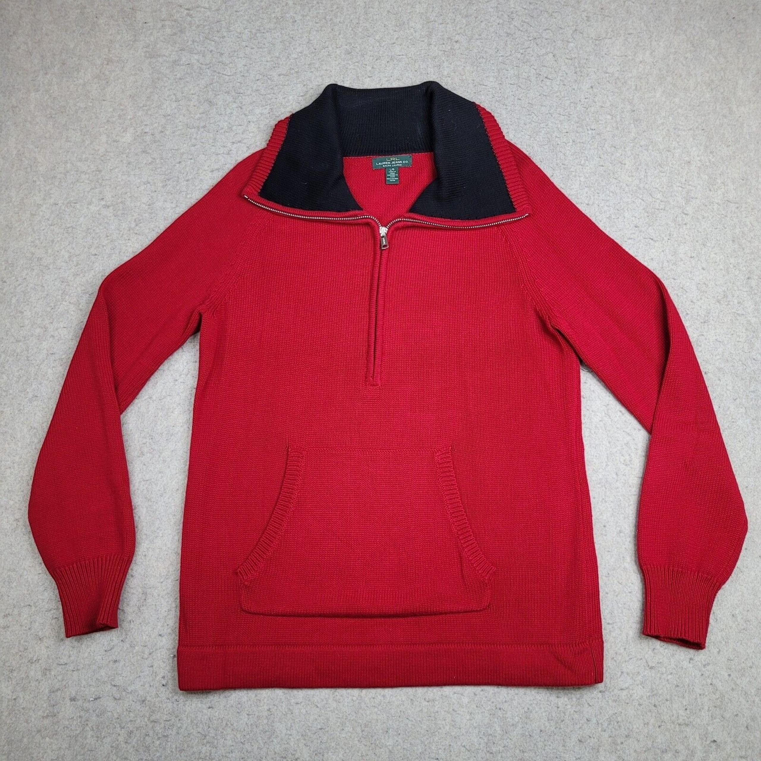 Vintage LRL Ralph Lauren Jeans Sweater Womens Large Red 1/2 Zip Pullover
