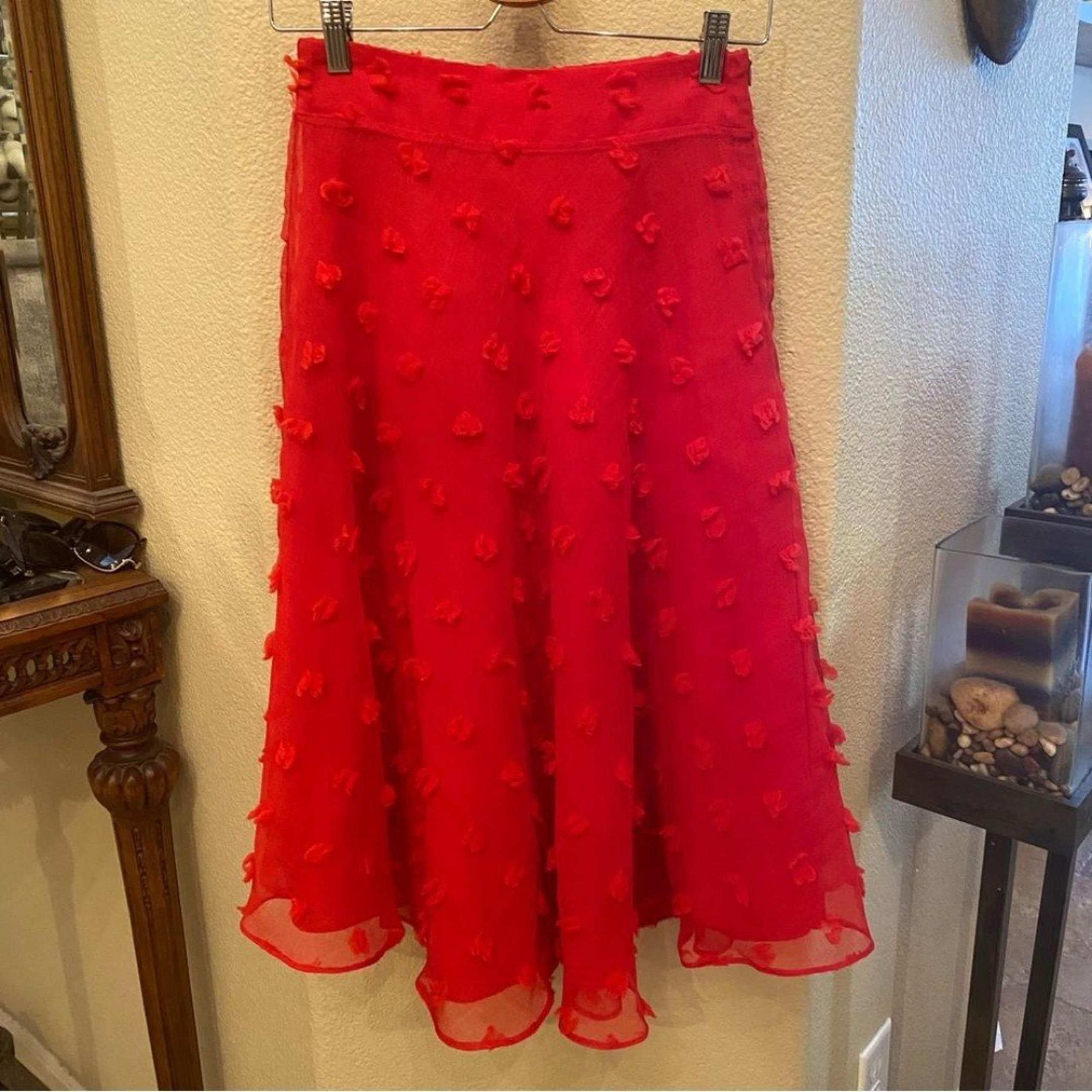 NWT~CHERRY KEEPERS Anthropologie Women Red Marlow Textured Midi Skirt Size XS