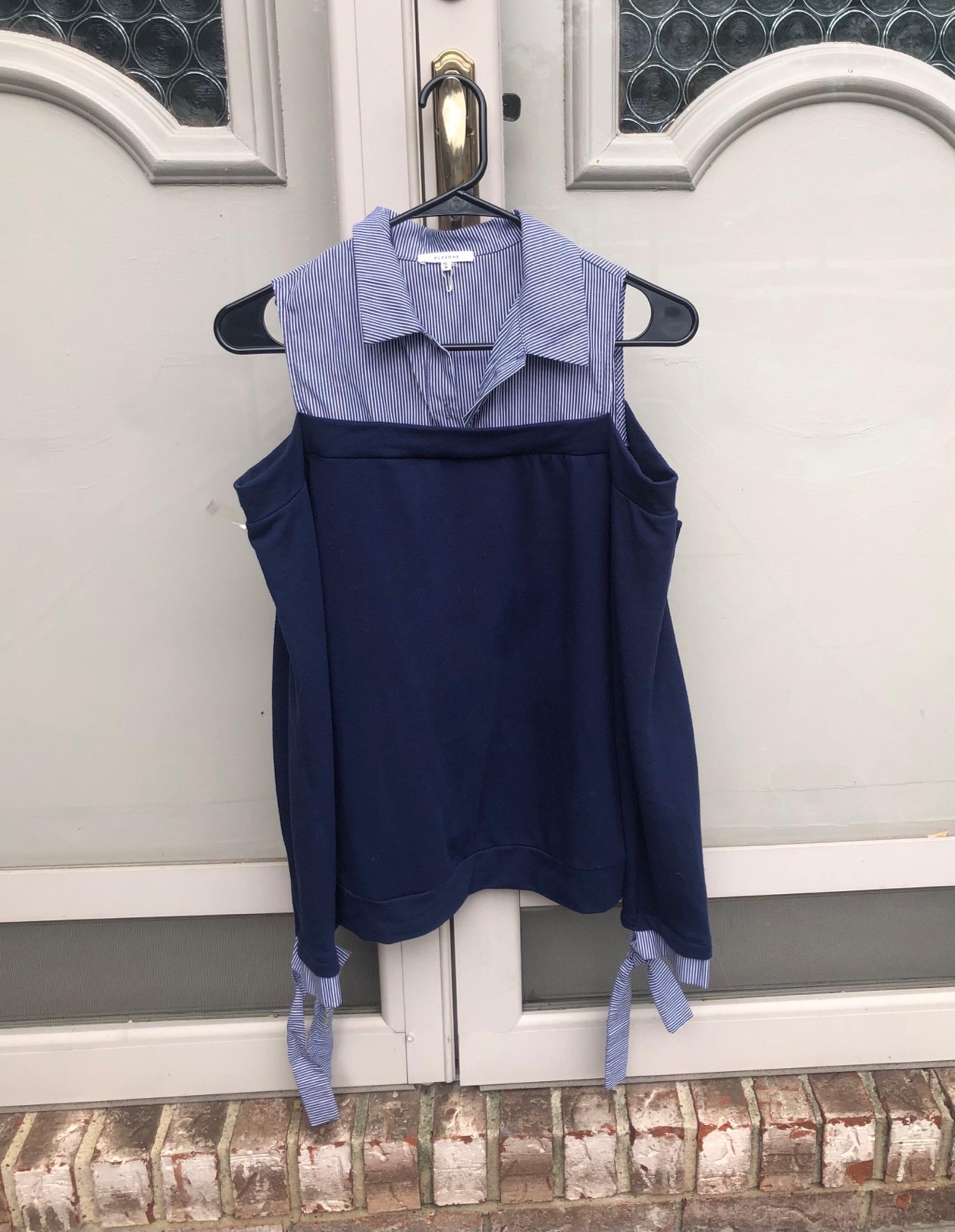 Half Blouse/Half Sweatshirt Hybrid Cold Shoulder Top (Juniors M)