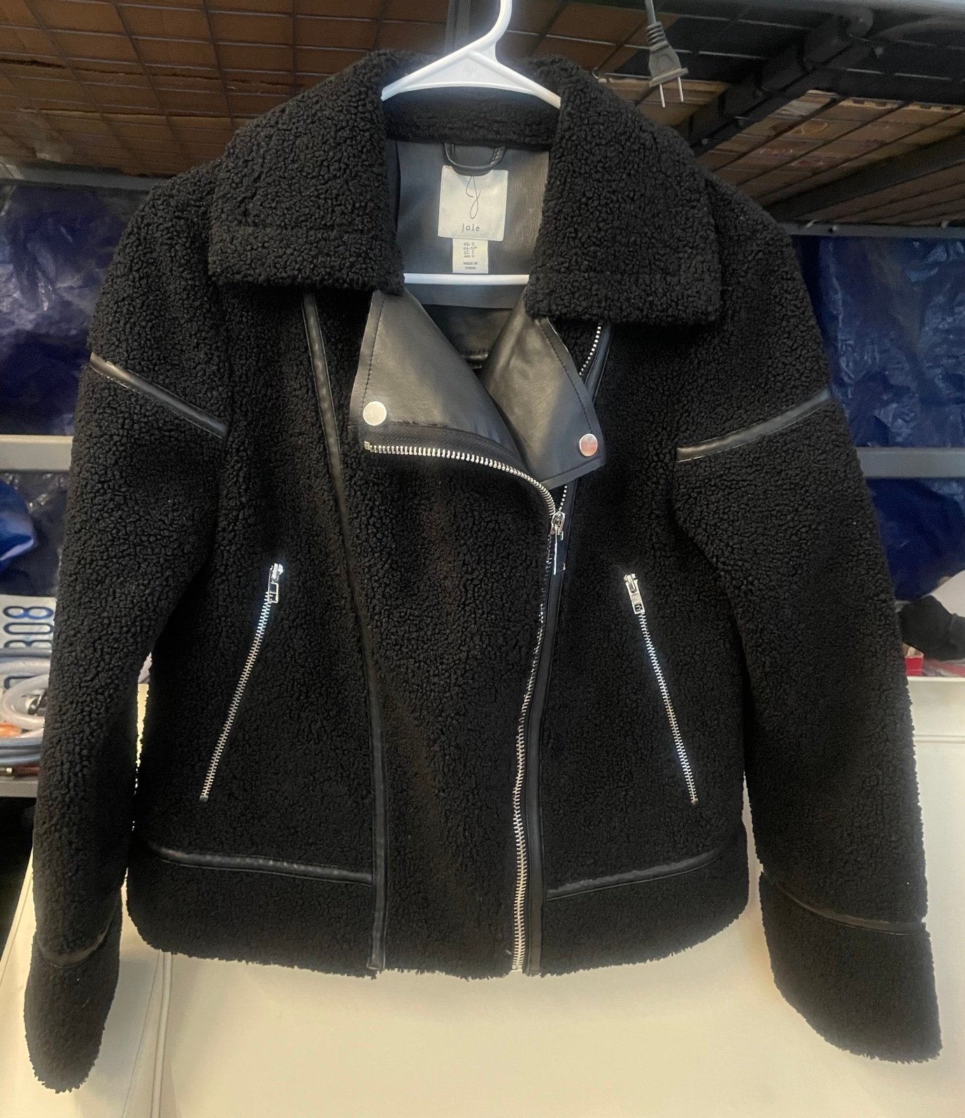 Joie faux leather & Sherpa/wool-blend biker style jacket - size small - NWOT