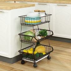 Fruit Basket for Kitchen 3 Tier Stackable Vegetable Storage Cart Basket w/Wheels