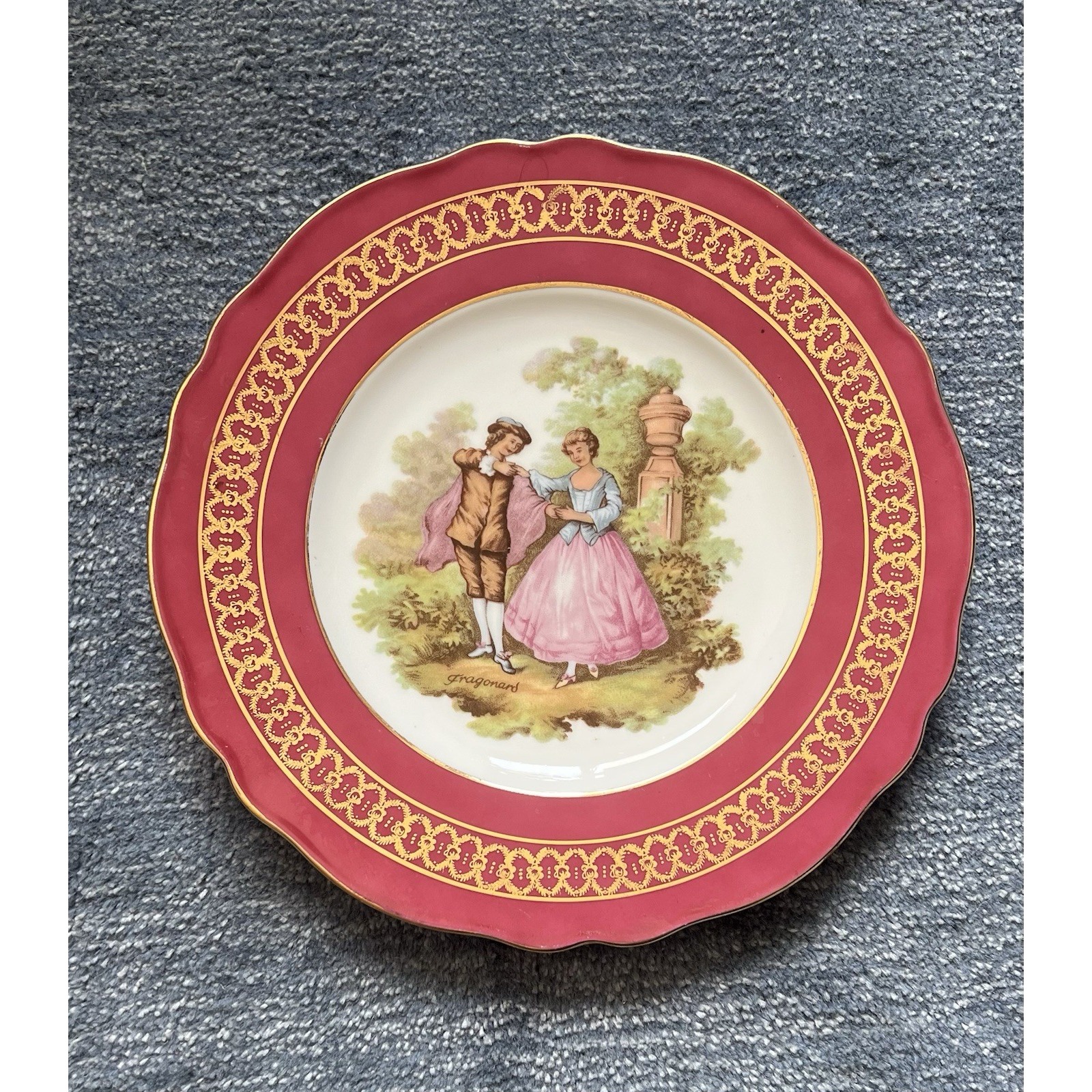 Vintage JKW Western Germany Rococo Courting Scene Plate 10 1/2 Fine Porcelain