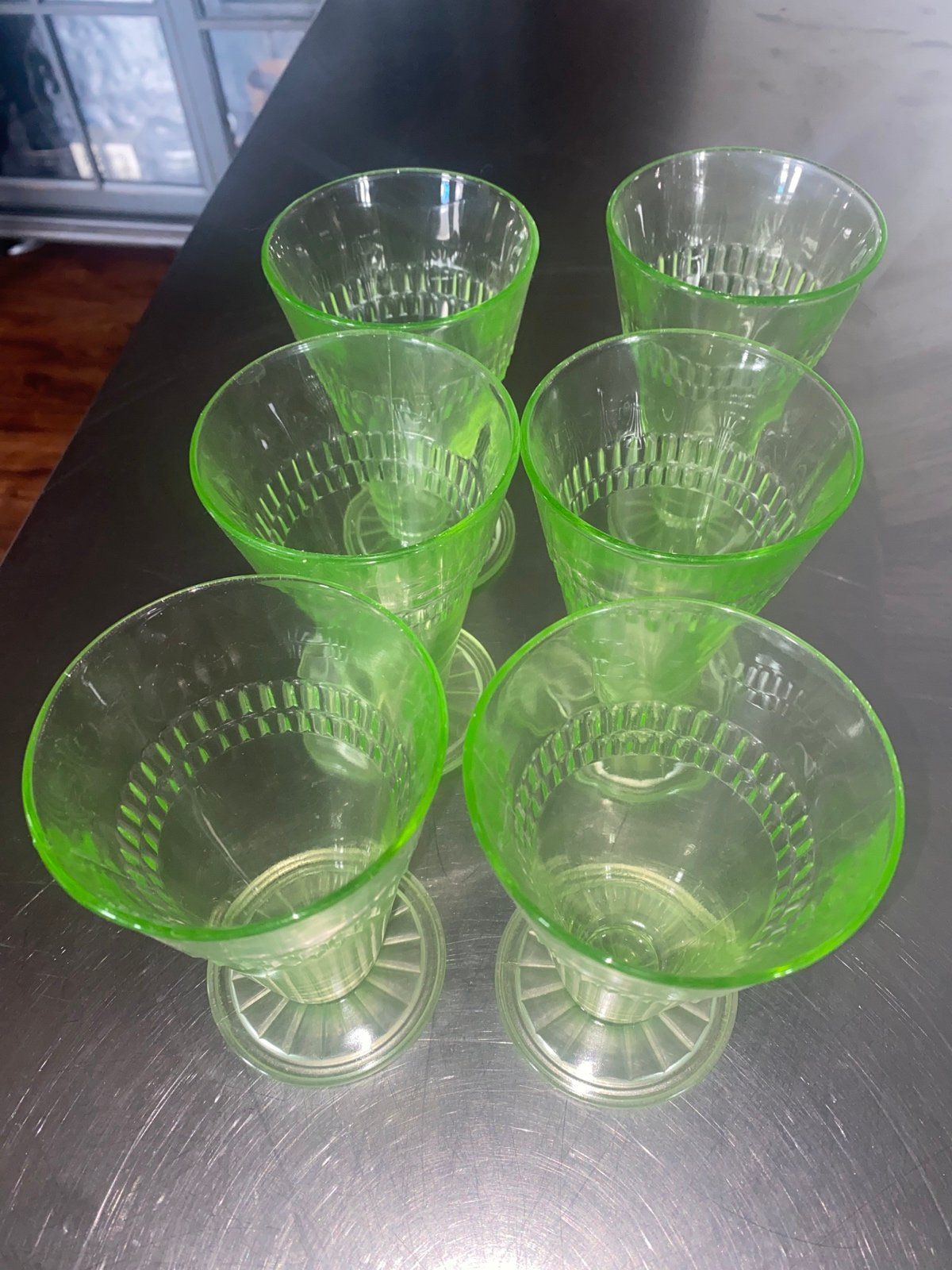 Anchor Hocking Green Depression Glass Roulette 10 oz Footed Glasses-6