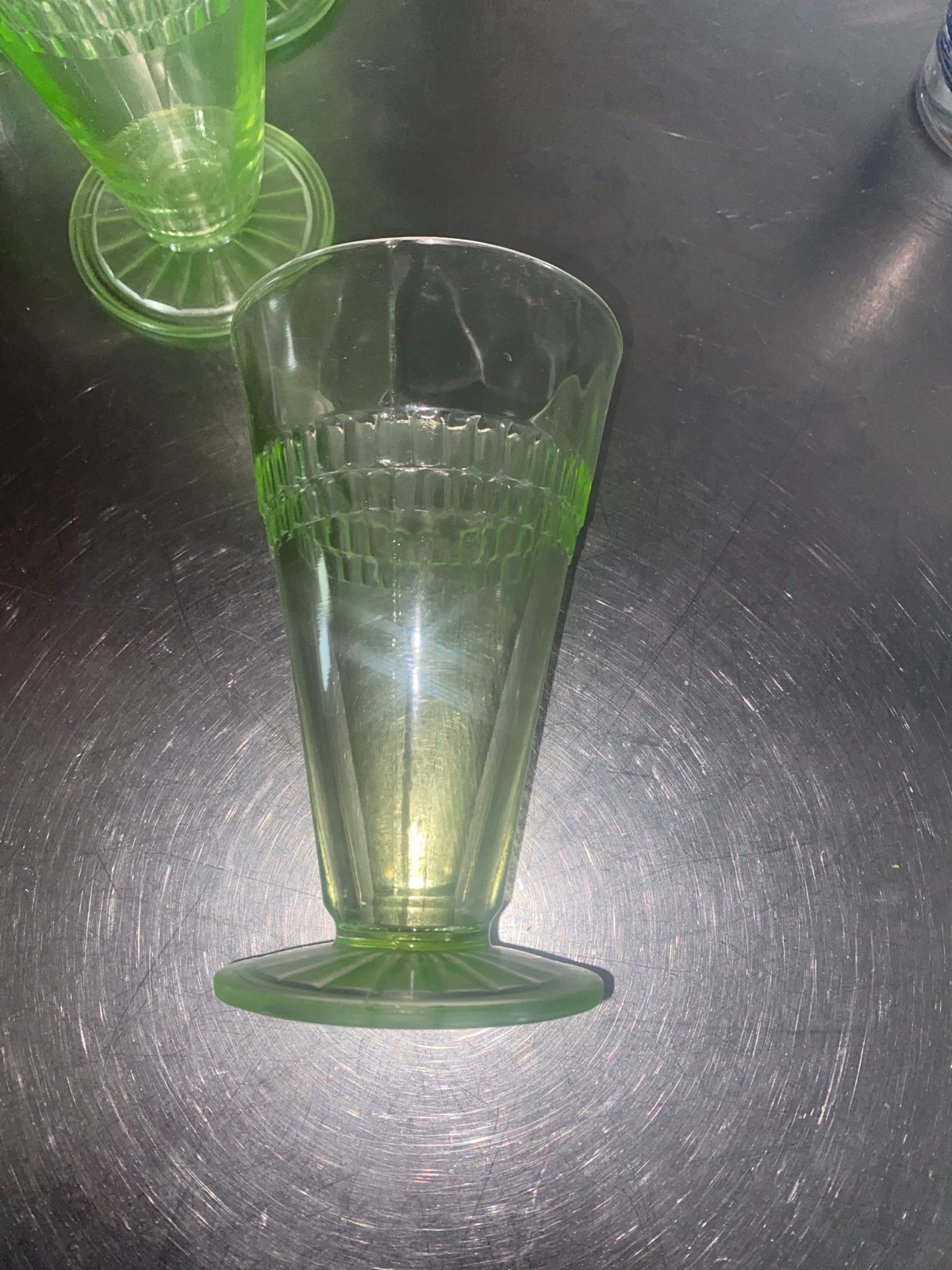 Anchor Hocking Green Depression Glass Roulette 10 oz Footed Glasses-6