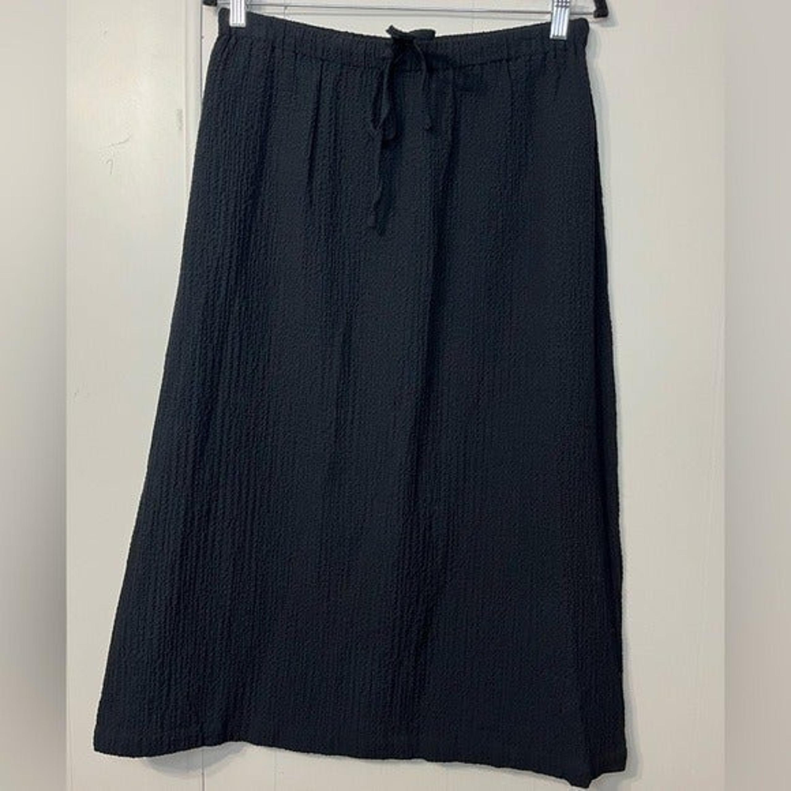 Orvis A line cut midi skirt crinkle material black drawstring waist pockets sz S