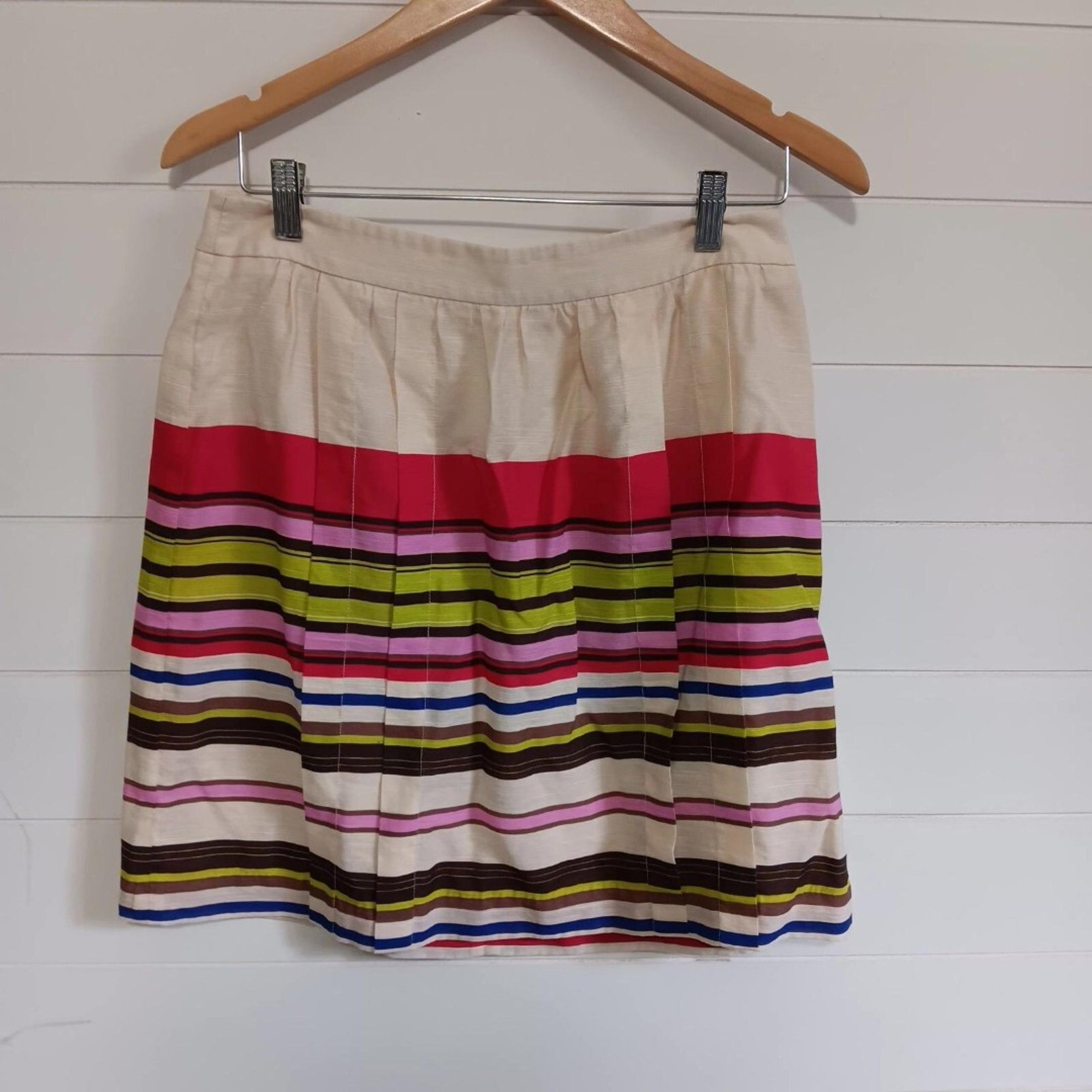 Ann Taylor Loft A-Line Skirt Womens Size 6 Multi Colorful Striped Pleated Zipper
