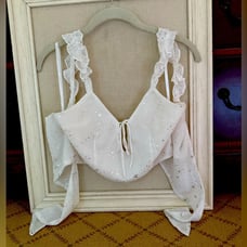 Superdown white bustier top, scarf tie back, silver glittering stars NWOT M