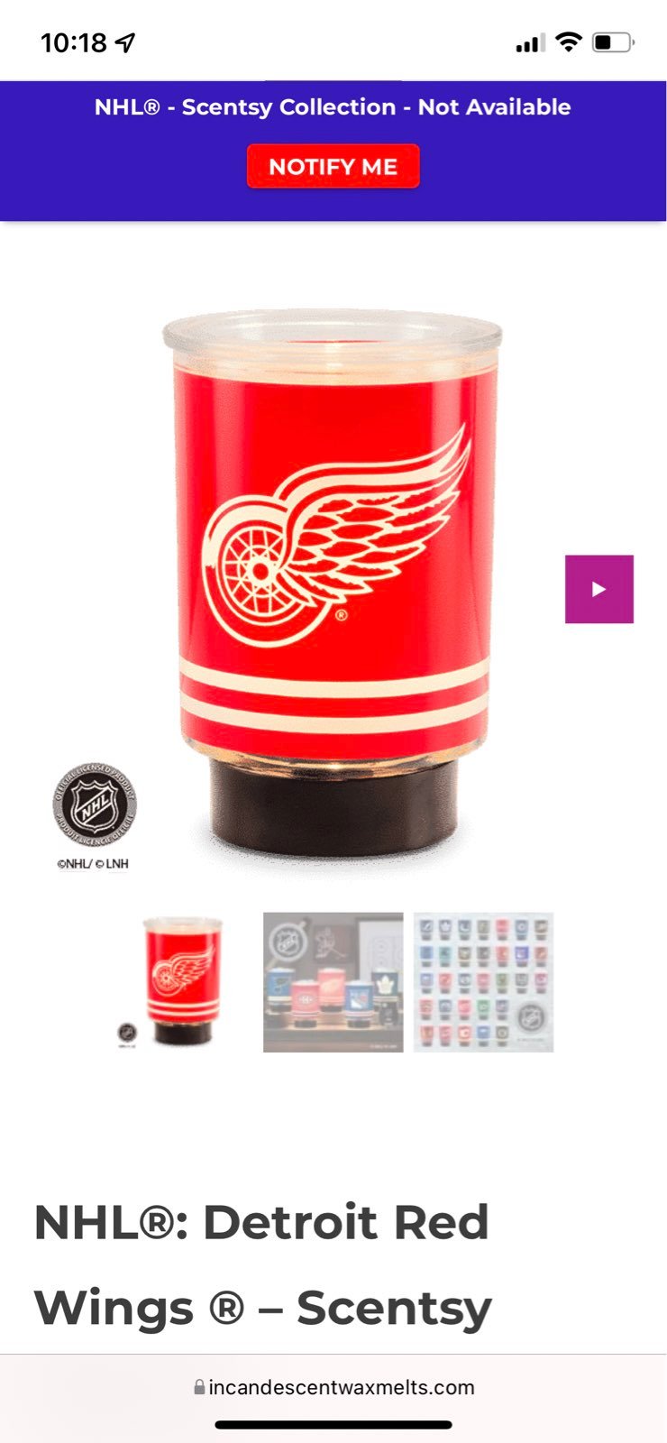 DISCONTINUED/NIB: Detroit Red Wings Scentsy Warmer