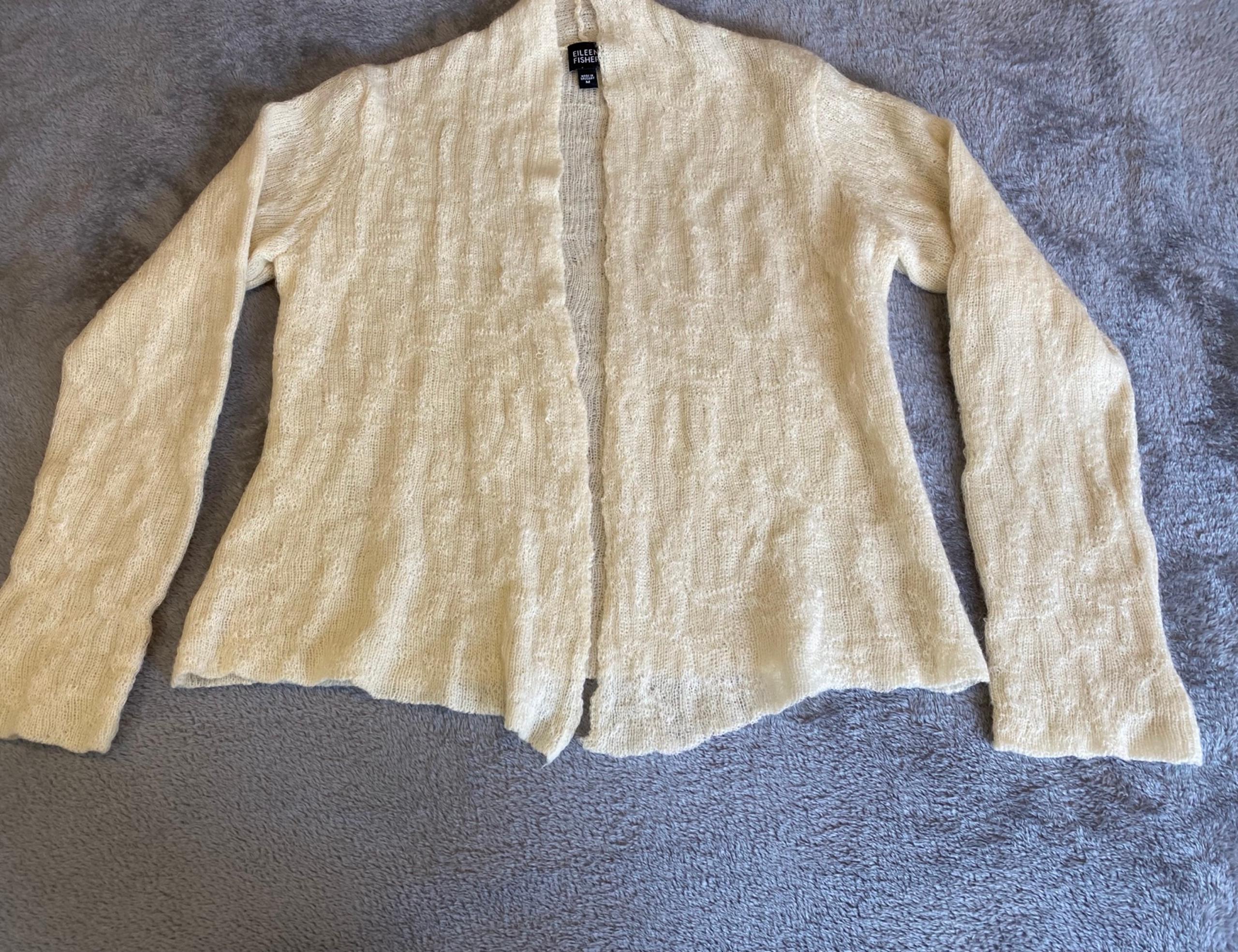 Eileen Fisher Cardigan Mohair Wool Blend Medium Open Front Cream Classic skucase