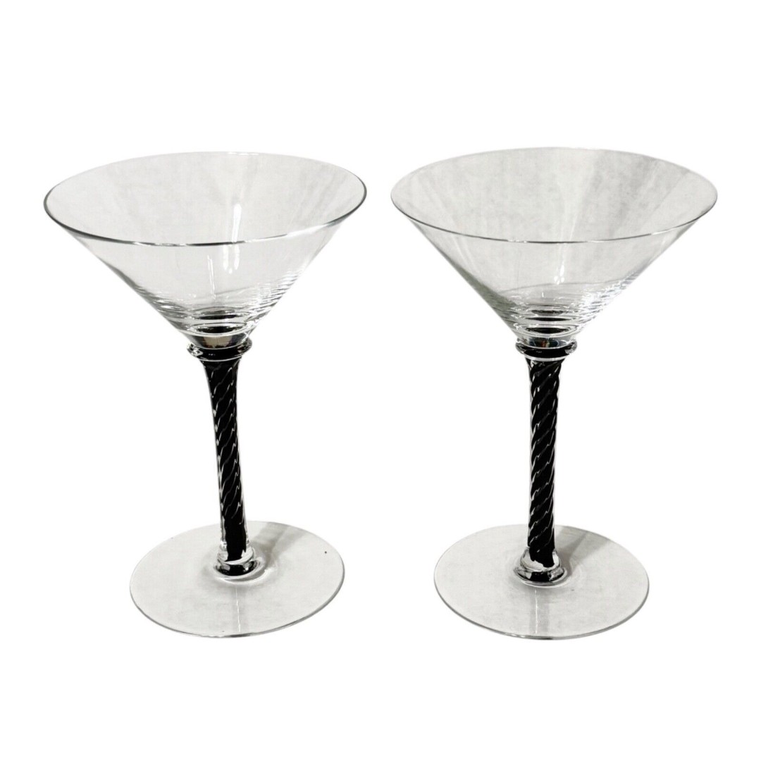 WilliamYeoward Crystal Jenkins Black Swirl Pair Of Martini Glasses 7x5 1/4 In