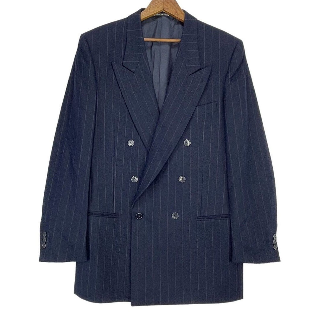 Mens Black Stripes Uomo E Manuel Ungaro Suit 40L wool blazer jacket