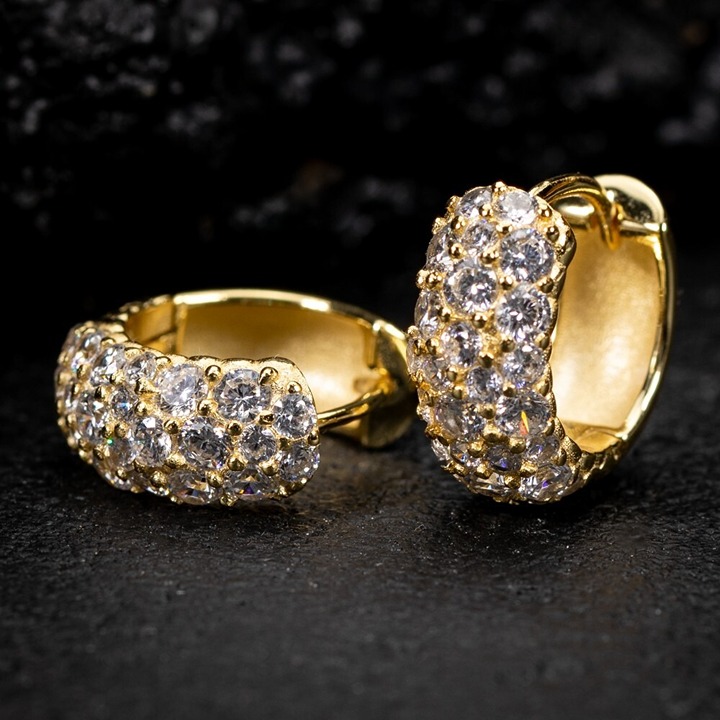 Honey Comb Flower Set Yellow Gold Plated 925 Sterling Silver Cz Hoop Earrings