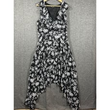 Banana Republic Asymmetrical Hem Chiffon Dress Womens 14 Black White Floral