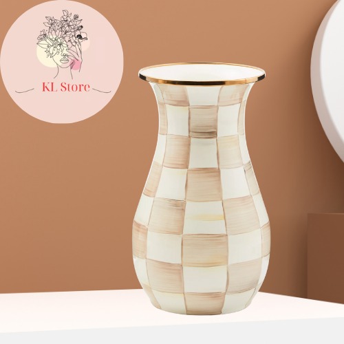 NWT MacKenzie-Childs Enamel Vase Color: Mocha Check BE119