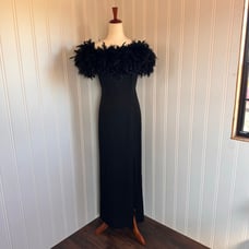 Vintage 80s/90s Black Feather Maxi Dress 12