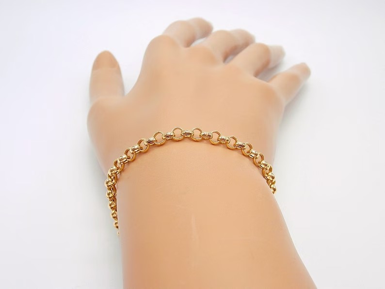 18K Gold Bracelet for Women - Italian Design - Polished Gold - Rolo Link
