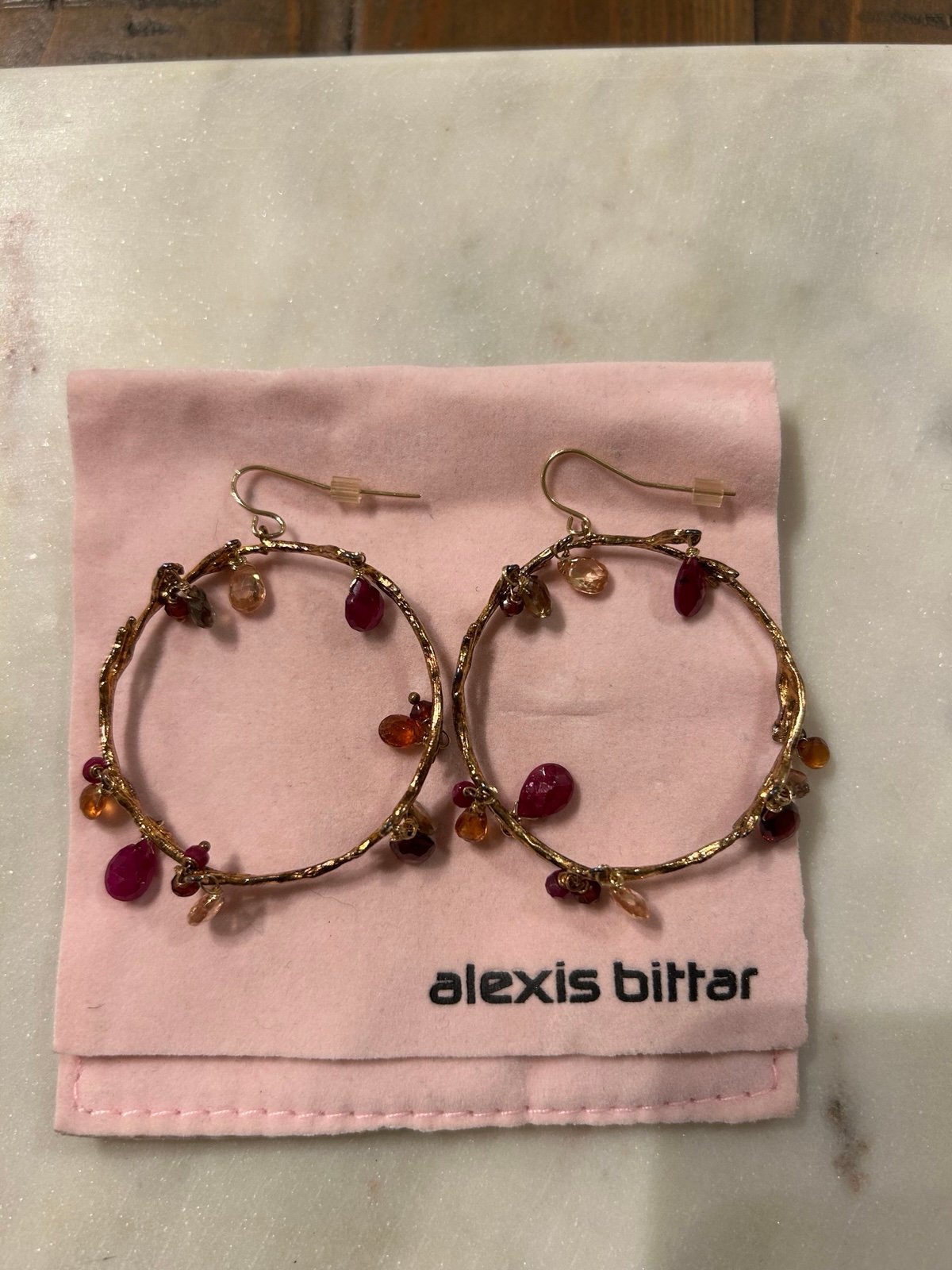 Alexis Bittar Rose Gold Multi Gemstone Barbed Wire Hoop Earrings