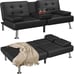 Black Leather Sofa Couch Living Room Futon