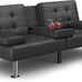 Black Leather Sofa Couch Living Room Futon