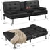 Black Leather Sofa Couch Living Room Futon