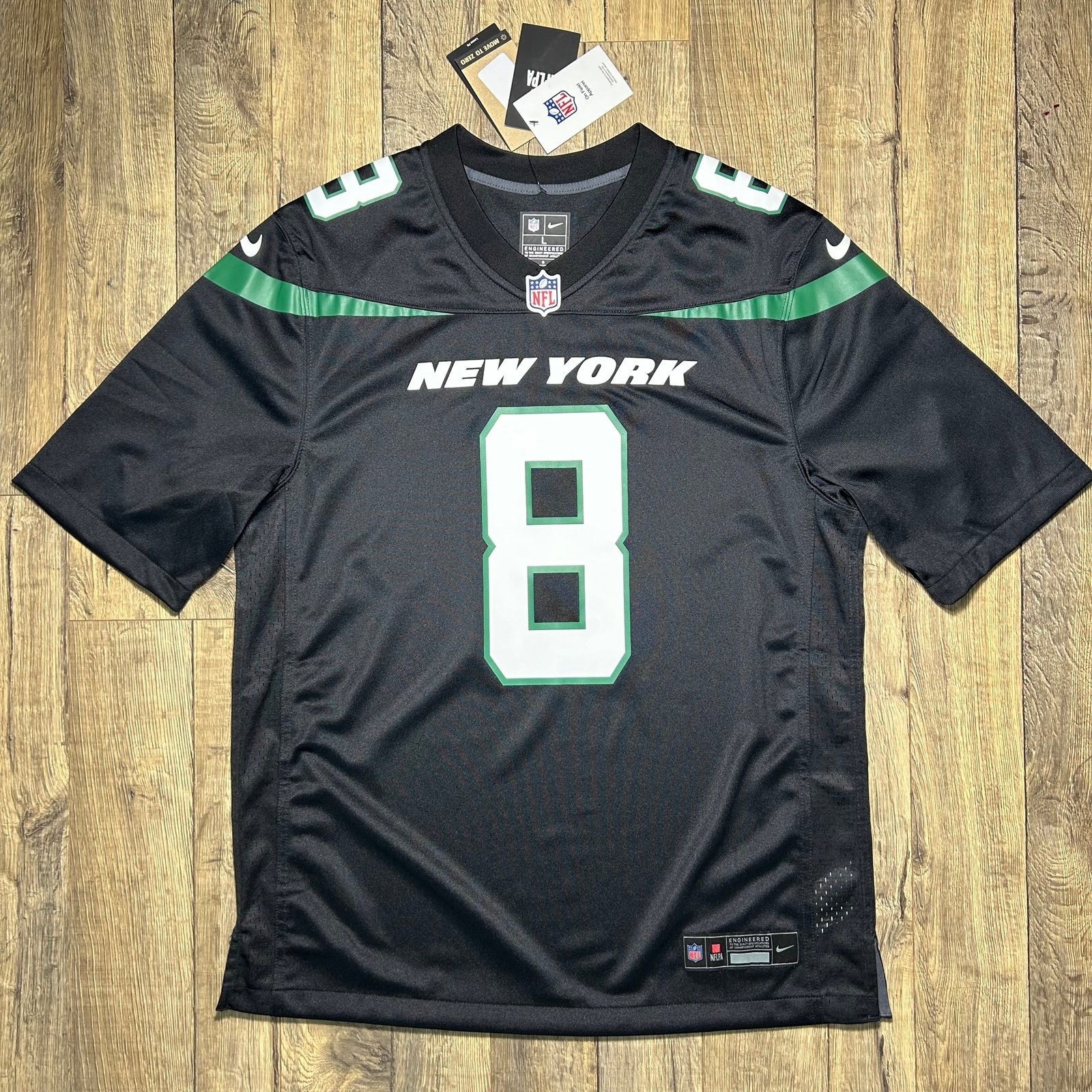 NWT Aaron Rodgers #8 New York Jets Men's on-Field Nike Football Jersey Black L