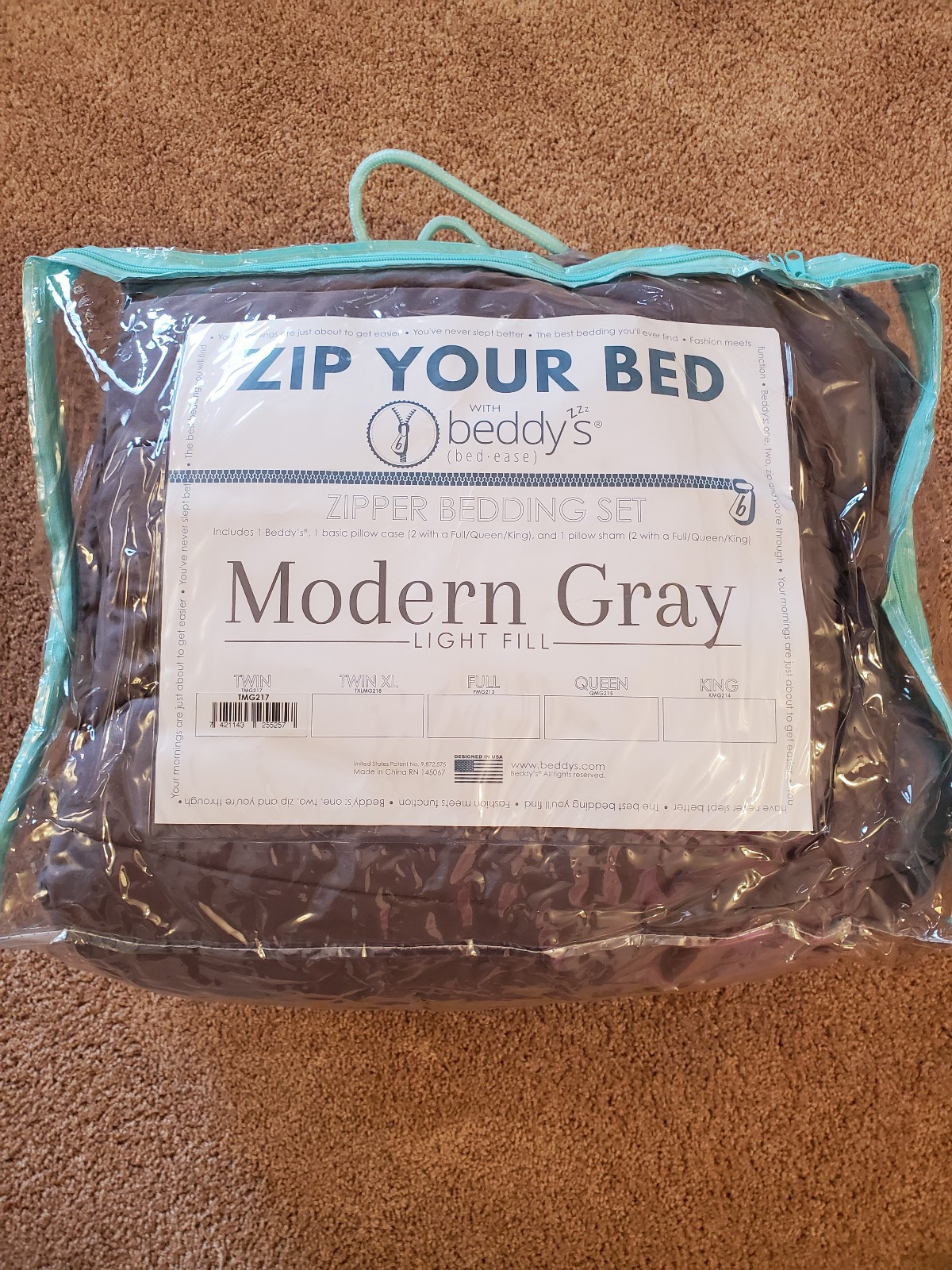 Beddys Bedding Twin Minky Modern Gray RARE LIGHT FILL