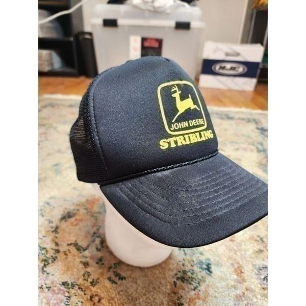 Vintage 80s 90s John Deere Stribling Tractor Black Snapback Trucker Hat Mohr's