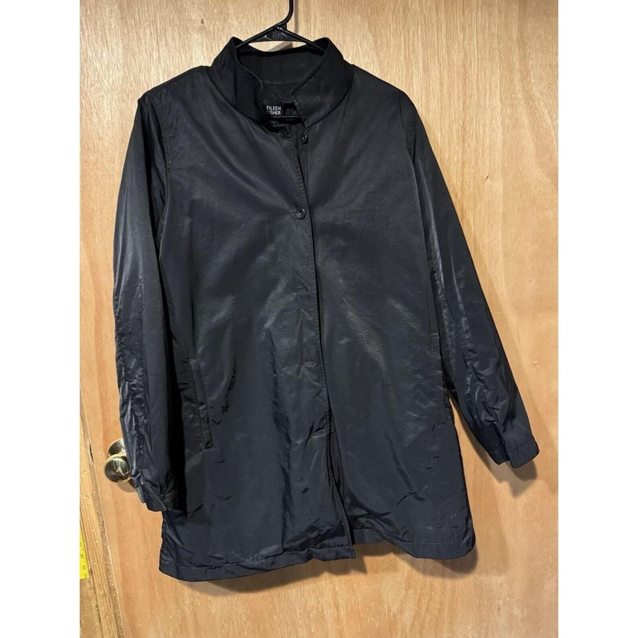 Eileen Fisher Silk Lined Rain Coat In Black Size Small