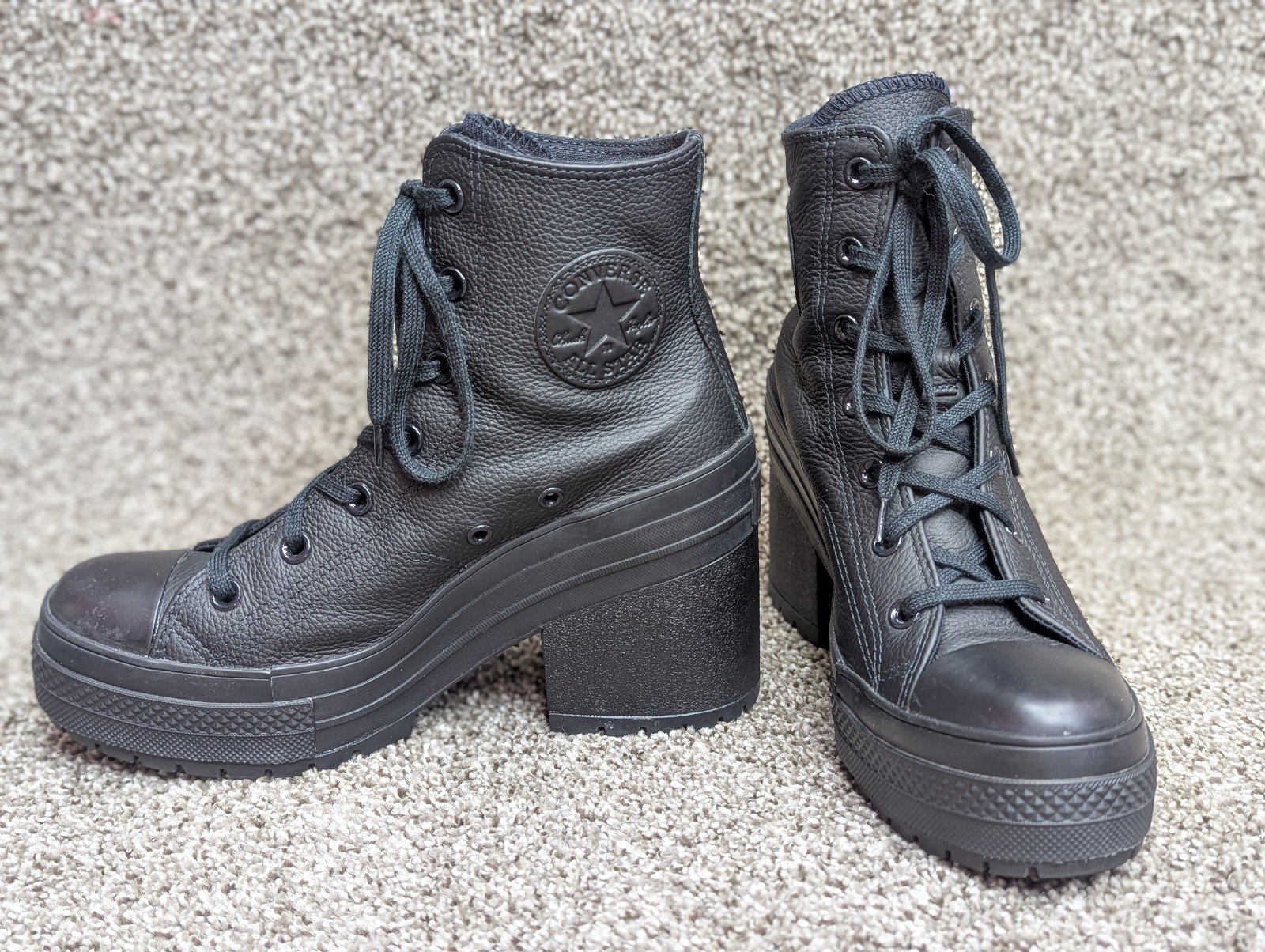 Converse Black Chuck 70 De Luxe Leather Boots Women 9 Men 7 Platform Heel Lug