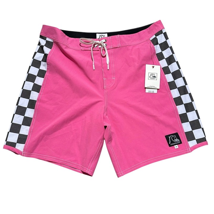 Quiksilver Mens Size 34 Orig Arch 18 Board Shorts Pink Black White Checker NWT