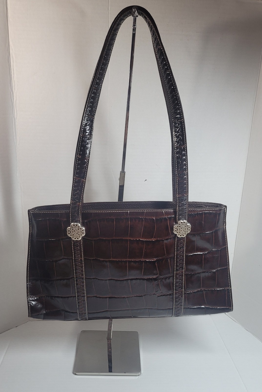 BRIGHTON SIENNA ESPRESSO BROWN CROC EMBOSSED - LEATHER PURSE SHOULDER HANDBAG