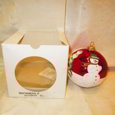 RARE VTG ANDRZEJ LARGE GLASS ORNAMENT HAND PAINTED SNOWMAN SCENE VTG 90'S RARE