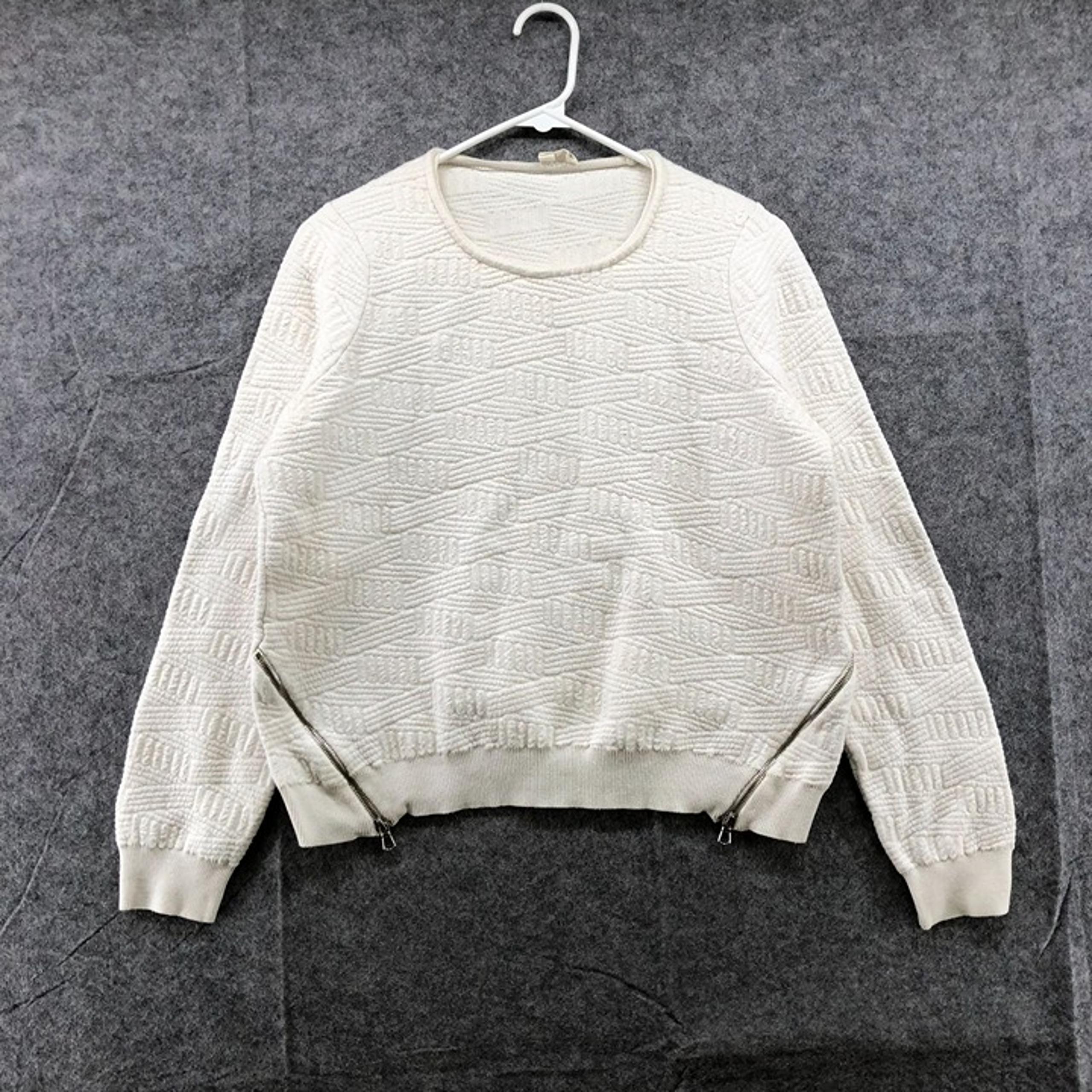Anthropologie Moth White Sweater Cotton Textured Side Zip Crewneck Size Small S