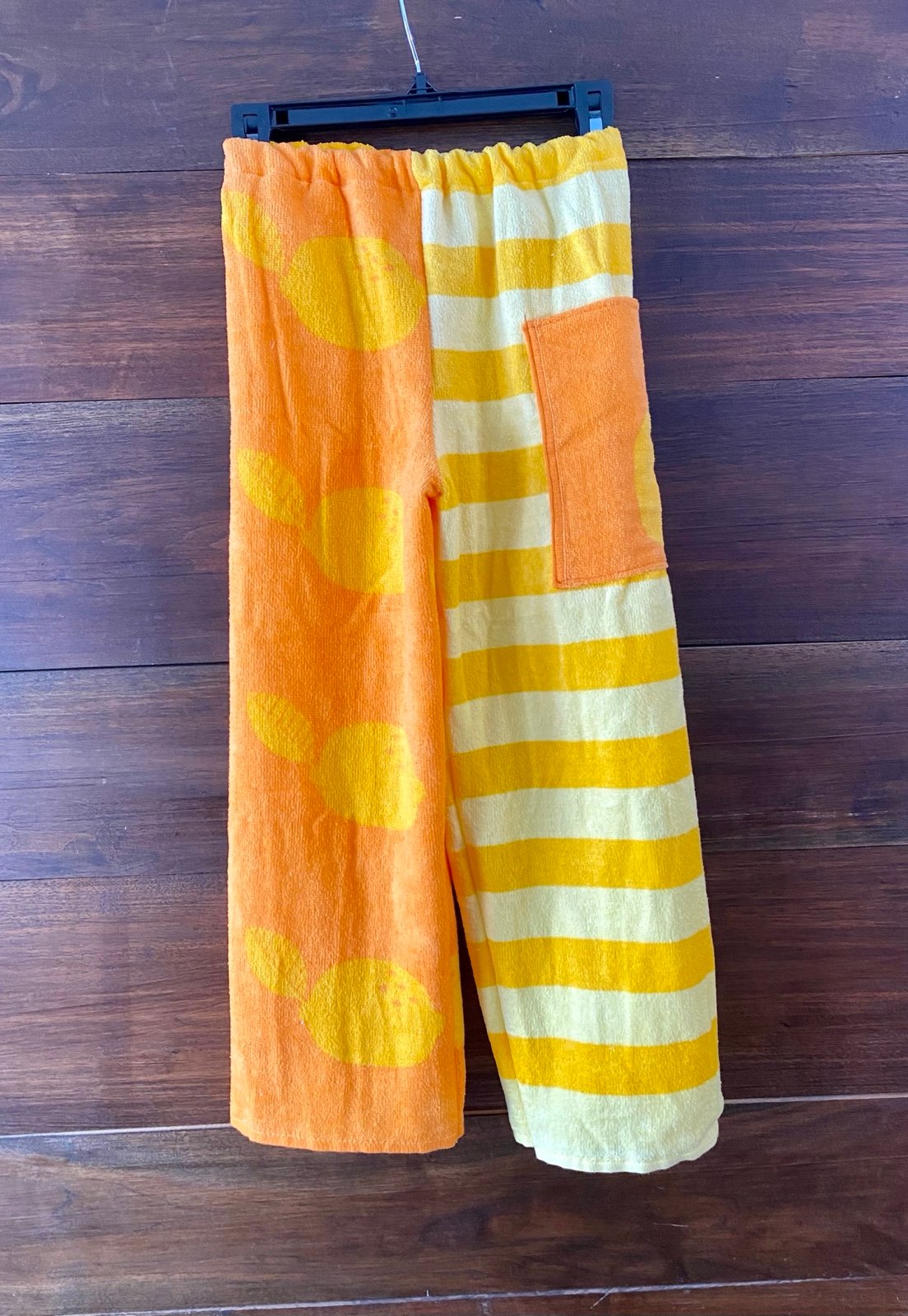 Towel pants lemons stripes orange and yellow