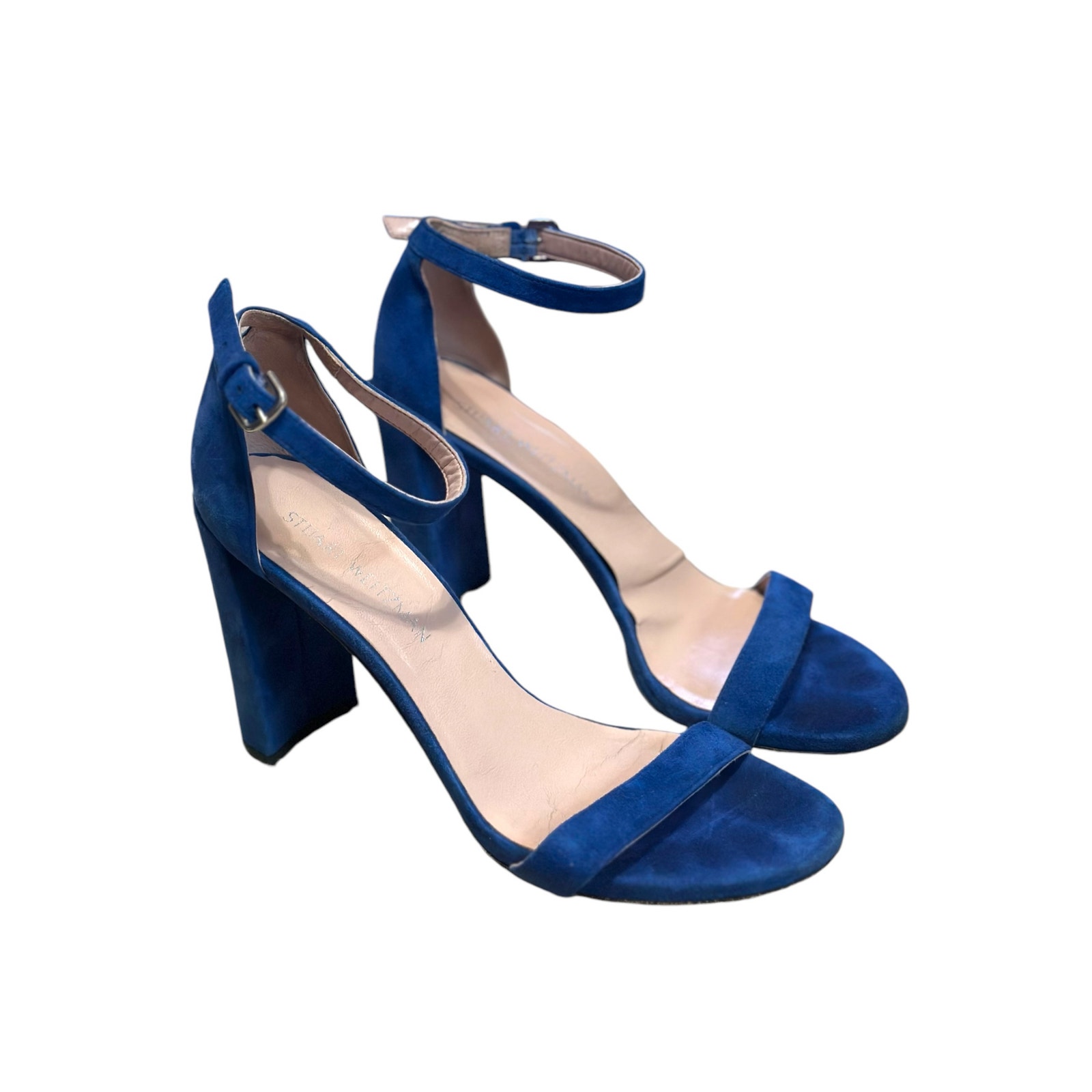 Stuart Weitzman nearly nude blue suede heels size 10