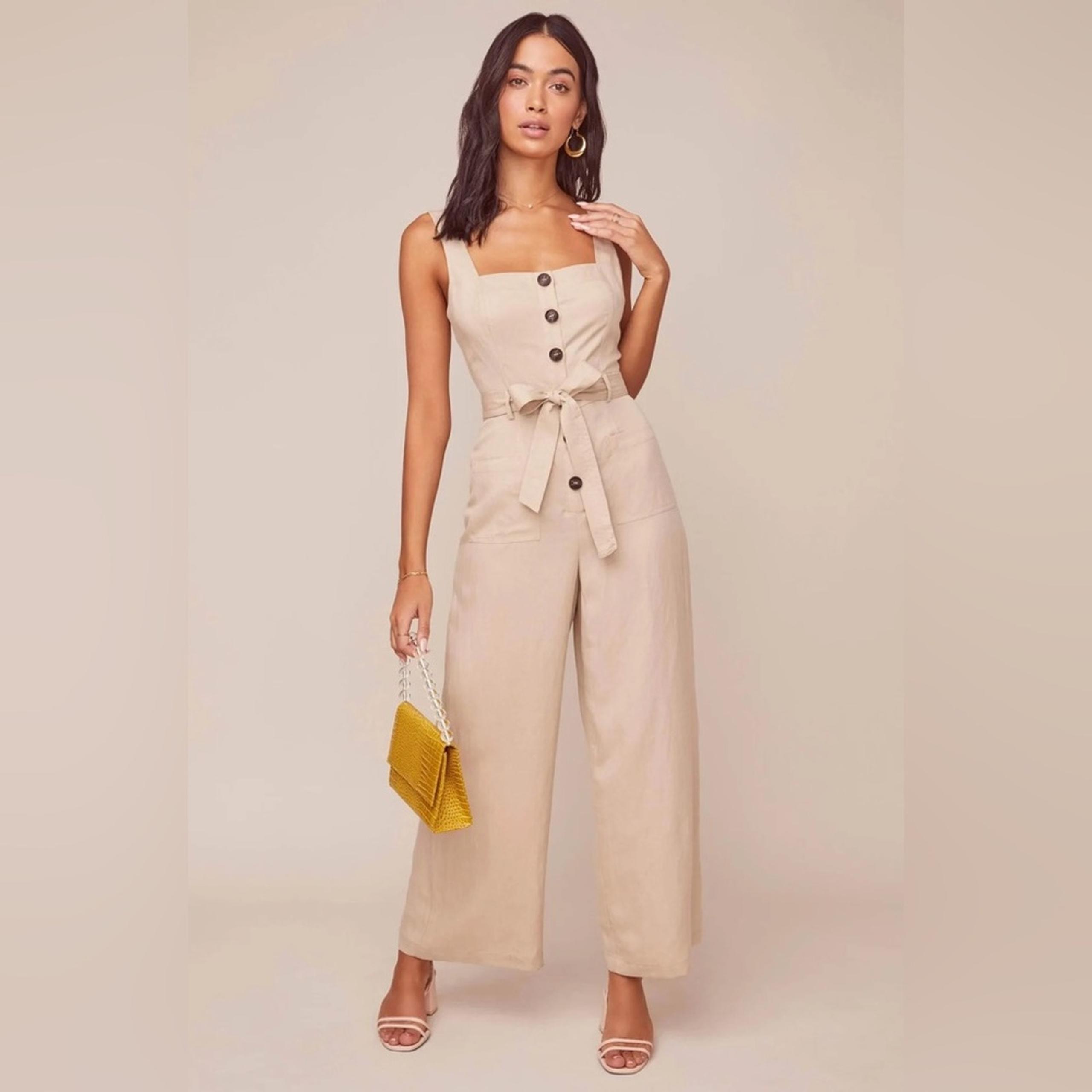 NWT ASTR The Label Mirage Wide Leg Jumpsuit Natural Sz L