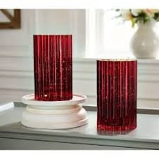 Set of 2 illuminated mercury glass hurricanes by Valerie parhill in red