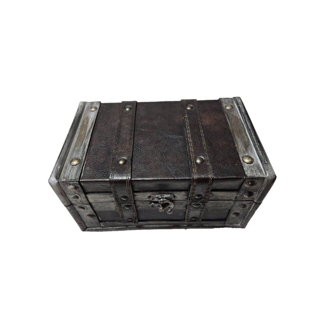 Antique-Inspired 9” Distressed Gray Wooden Trunk – Vintage-Style Storage Box