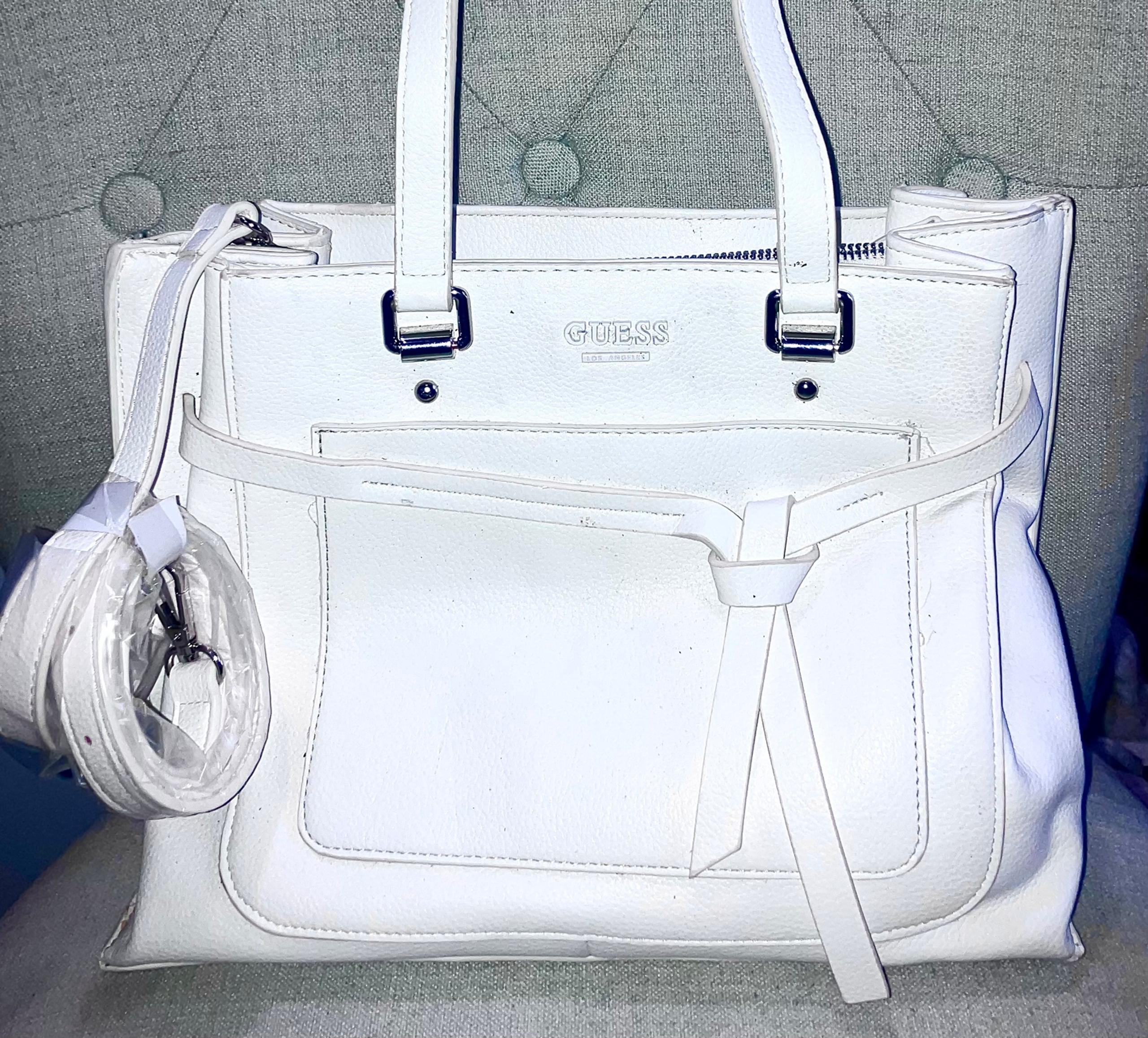 White Structured Tote Satchel Bag – Chic Everyday Purse with Removable Str - GUESS