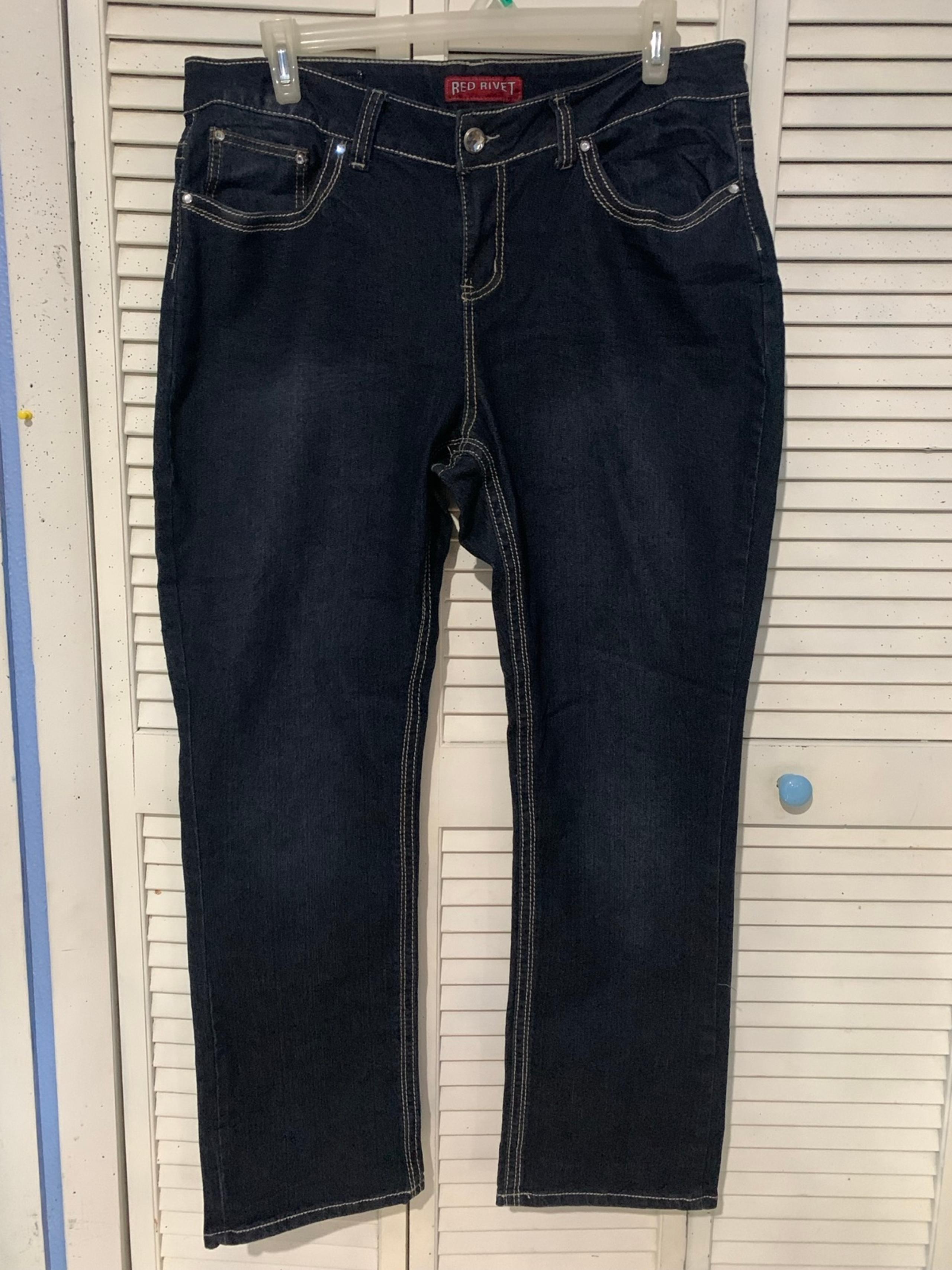 Red Rivet Black Denim Bootcut Jeans 20W Embroidered Pockets TT10