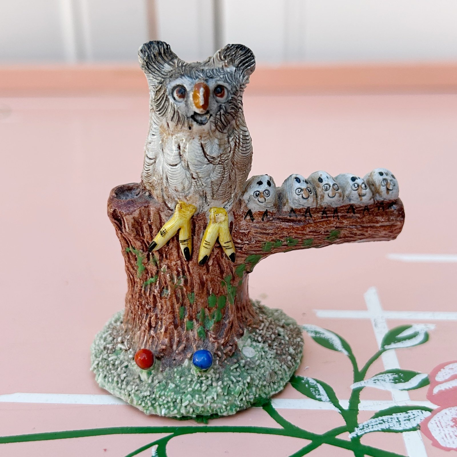 Basil Matthews Owl and Baby Owlets on Branch Signed Vintage Made in England