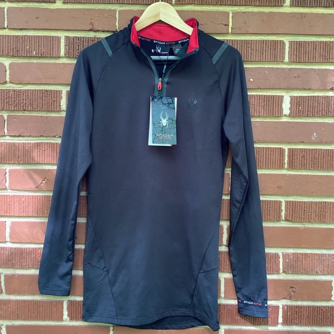 Spyder Active Men's 1/4 Zip Long Sleeve Performance Pullover in Black Size Small